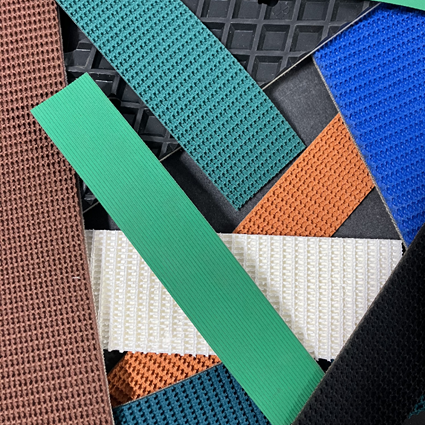 Black Rough Top, Brown Rough Top, Green Rough Top, Blue Rough Top, Orange Rough Top & White Rough Top Belting, High Grip PVC, 120 PVC, Waffle-Top X PVC Belt, Felt, Needled Belt